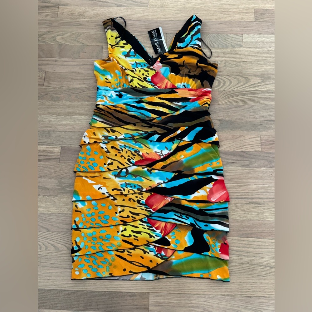 NWOT Frank Lyman Design Vibrant Multicolor Abstract Print Sheath Dress